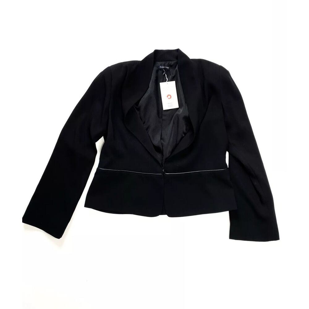 NEW Eileen Fisher Blazer Women Size Small Black‎ Hook Front Closure Leather Trim
